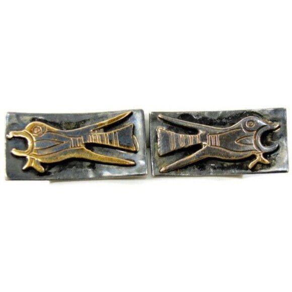 Vintage Peruvian 18K 925 Gold Inca Iconographic Bird Fish Cufflinks- 11.43g - Picture 3 of 11
